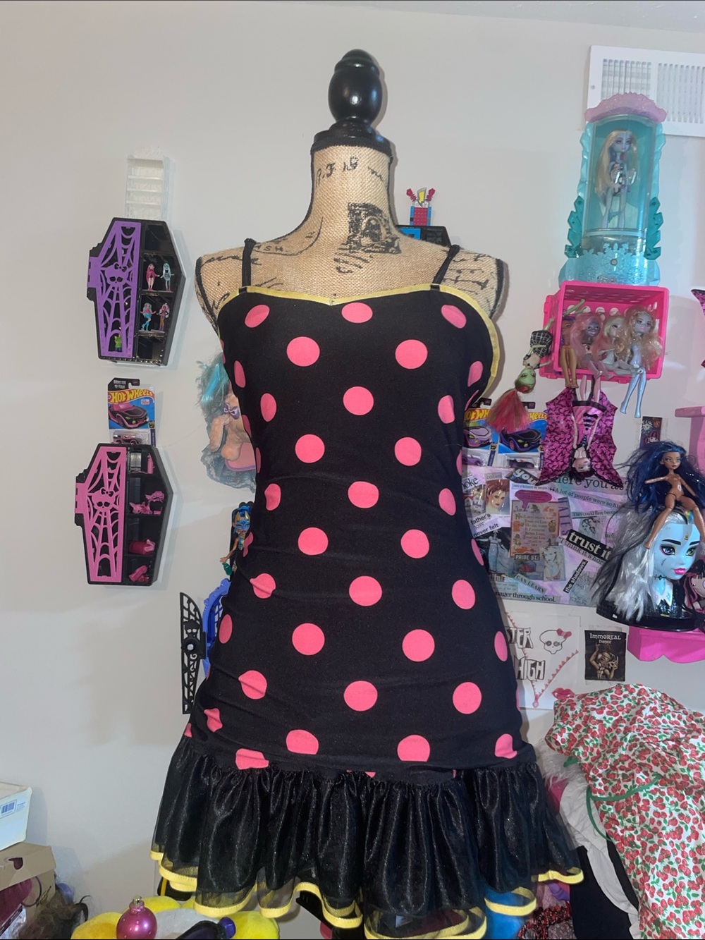 2in1 Black & Pink Polka Dot and Cheetah Print Camisole Dress - Women Tops